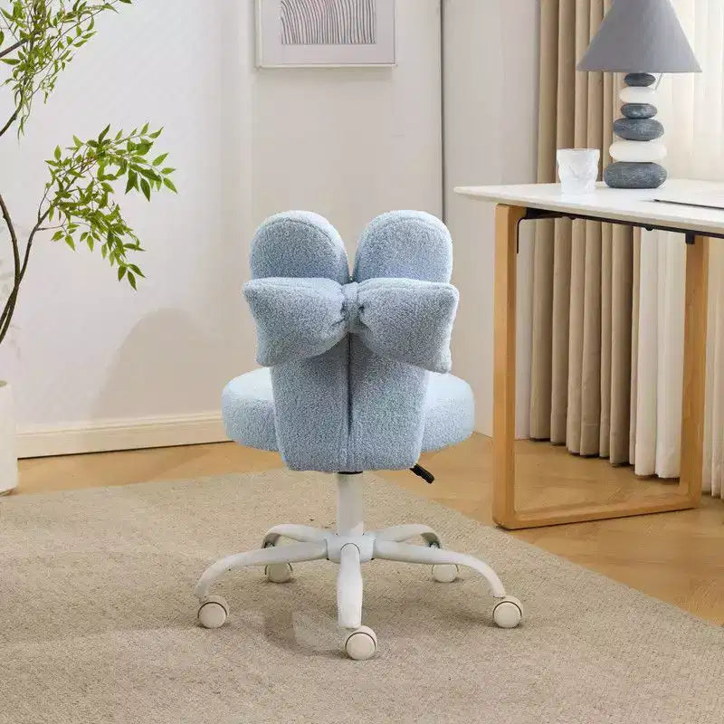 Sedia girevole da ufficio con orecchie da coniglio in tessuto Teddy con fiocco regolabile