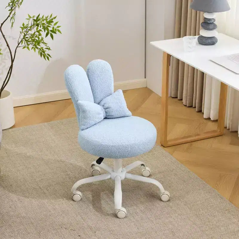 Sedia girevole da ufficio con orecchie da coniglio in tessuto Teddy con fiocco regolabile