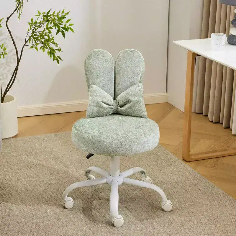 Sedia girevole da ufficio con orecchie da coniglio in tessuto Teddy con fiocco regolabile