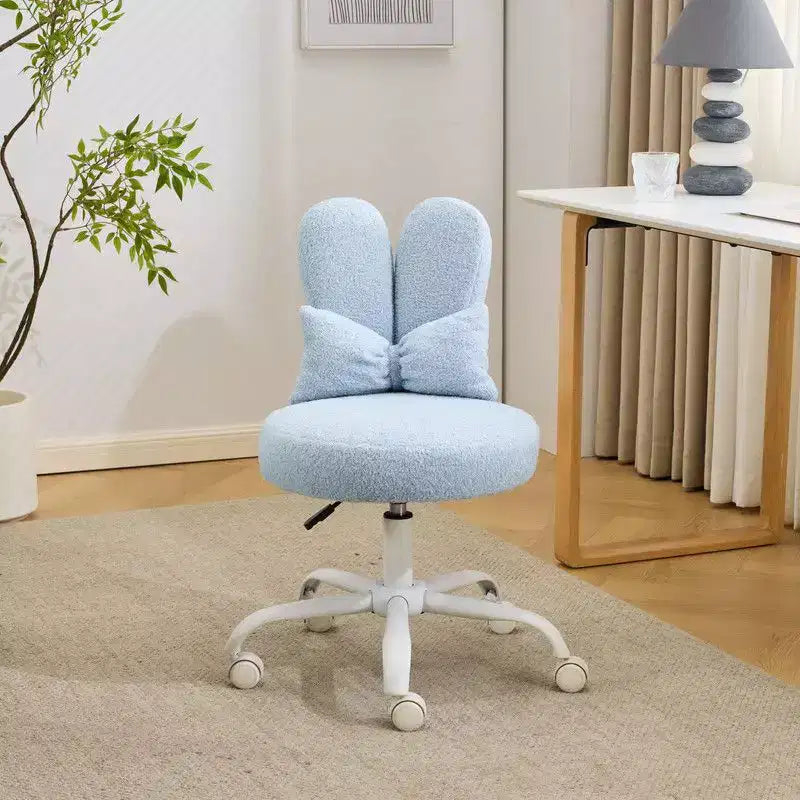 Sedia girevole da ufficio con orecchie da coniglio in tessuto Teddy con fiocco regolabile