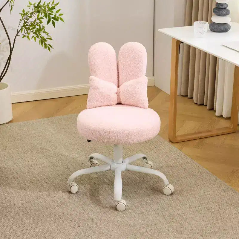 Sedia girevole da ufficio con orecchie da coniglio in tessuto Teddy con fiocco regolabile