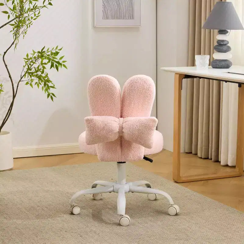 Sedia girevole da ufficio con orecchie da coniglio in tessuto Teddy con fiocco regolabile