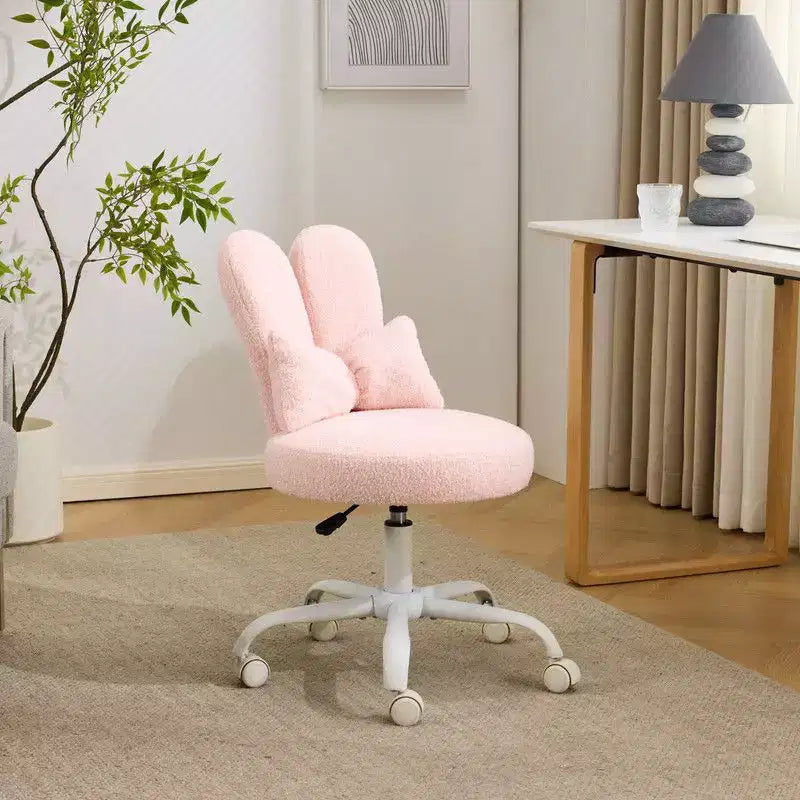 Sedia girevole da ufficio con orecchie da coniglio in tessuto Teddy con fiocco regolabile