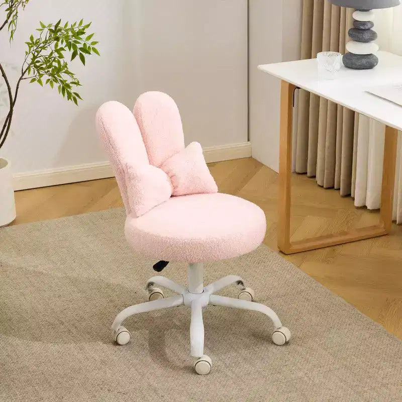 Sedia girevole da ufficio con orecchie da coniglio in tessuto Teddy con fiocco regolabile