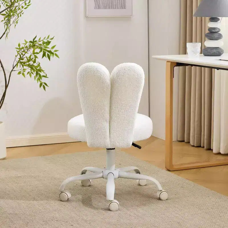 Sedia girevole da ufficio con orecchie da coniglio in tessuto Teddy con fiocco regolabile