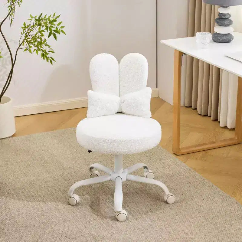 Sedia girevole da ufficio con orecchie da coniglio in tessuto Teddy con fiocco regolabile