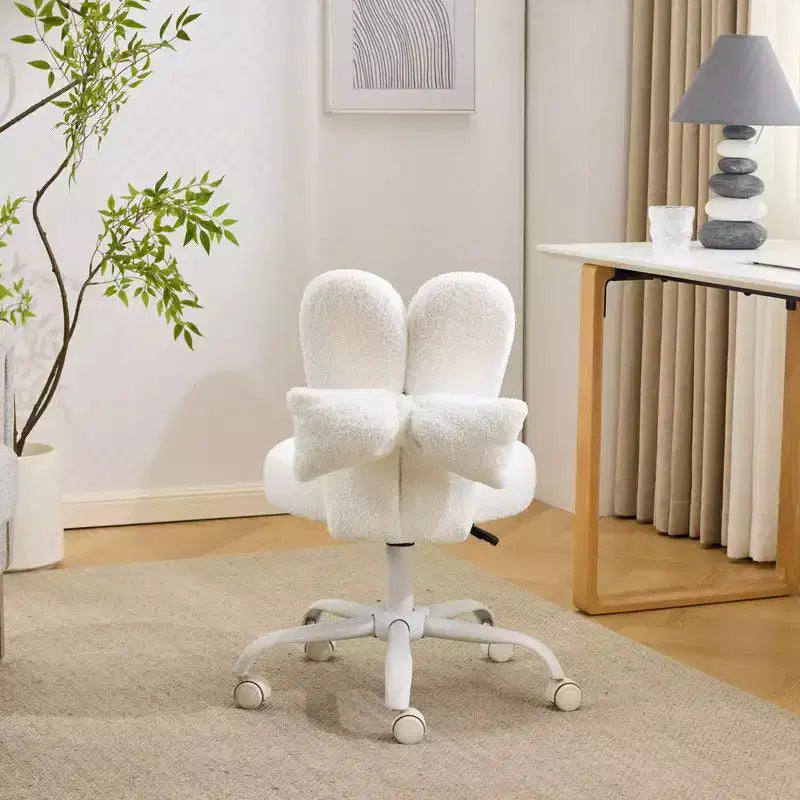 Sedia girevole da ufficio con orecchie da coniglio in tessuto Teddy con fiocco regolabile