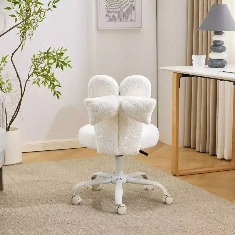 Sedia girevole da ufficio con orecchie da coniglio in tessuto Teddy con fiocco regolabile