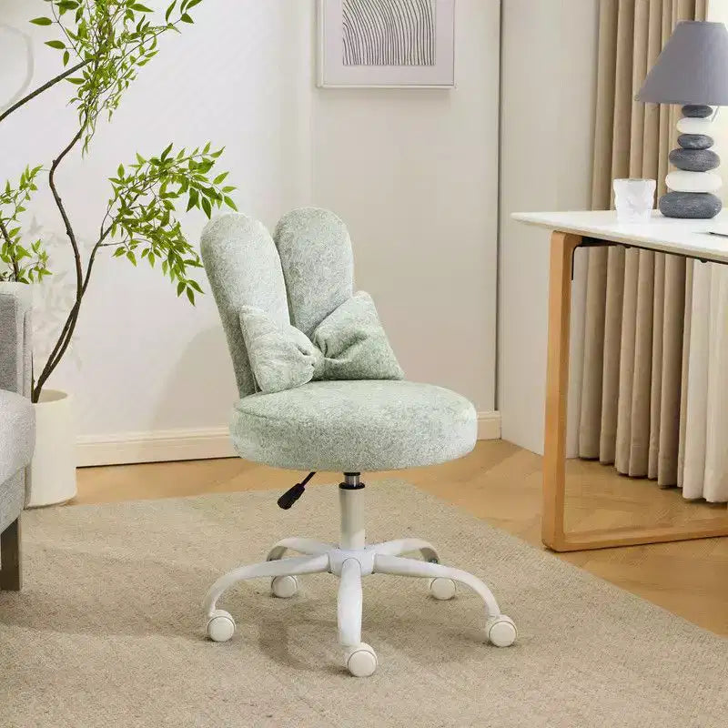 Sedia girevole da ufficio con orecchie da coniglio in tessuto Teddy con fiocco regolabile
