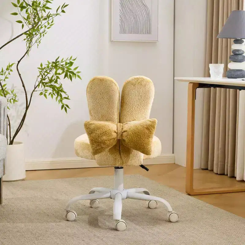 Sedia girevole da ufficio con orecchie da coniglio in tessuto Teddy con fiocco regolabile
