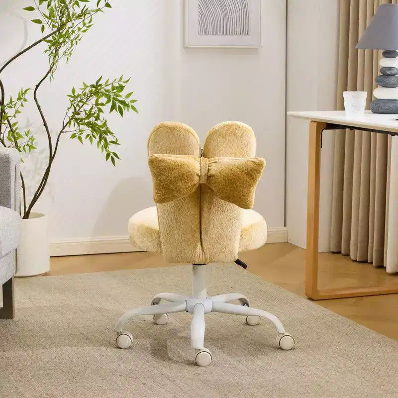 Sedia girevole da ufficio con orecchie da coniglio in tessuto Teddy con fiocco regolabile