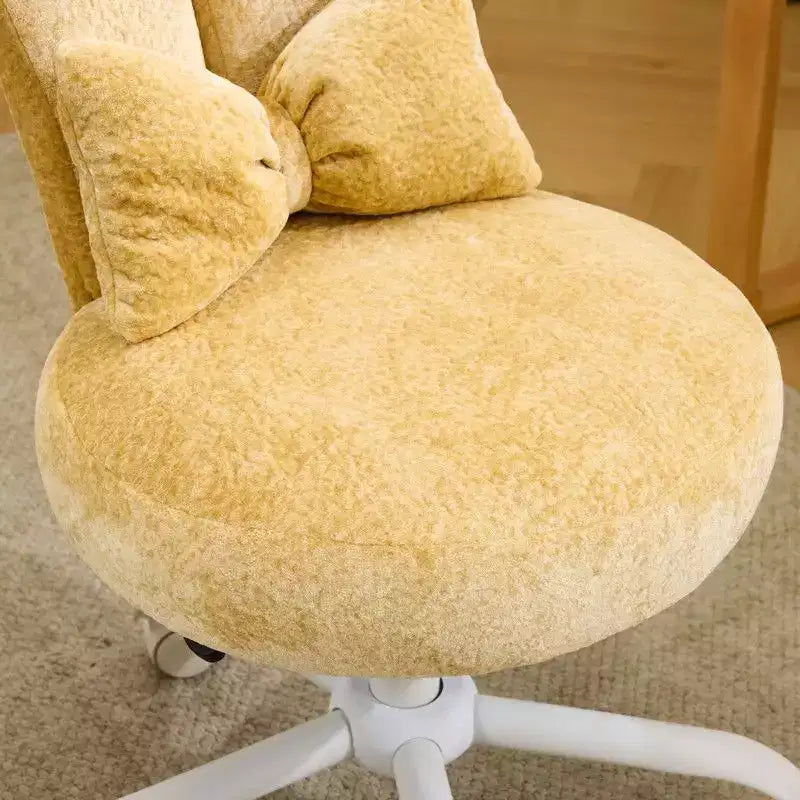 Sedia girevole da ufficio con orecchie da coniglio in tessuto Teddy con fiocco regolabile