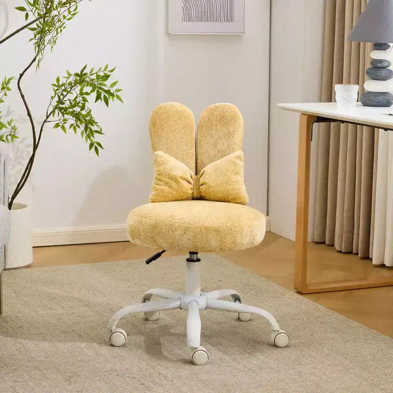 Sedia girevole da ufficio con orecchie da coniglio in tessuto Teddy con fiocco regolabile