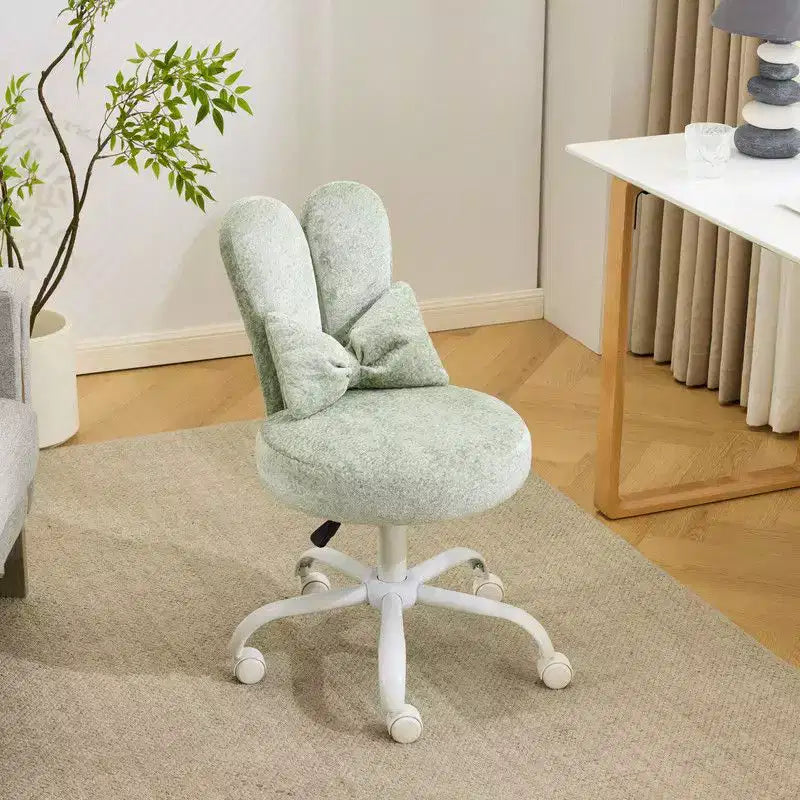 Sedia girevole da ufficio con orecchie da coniglio in tessuto Teddy con fiocco regolabile