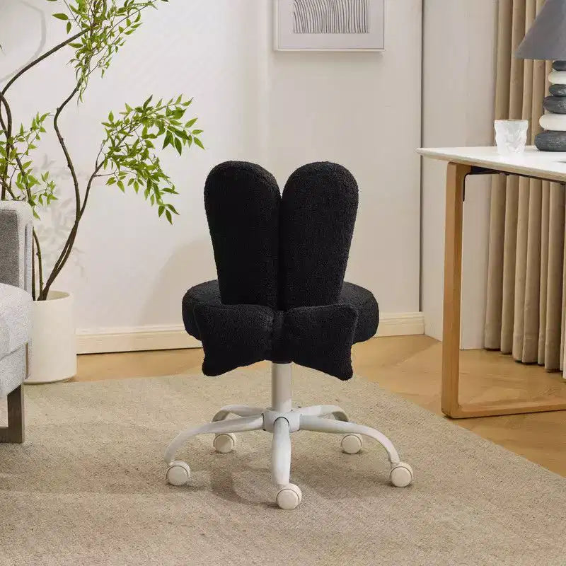 Sedia girevole da ufficio con orecchie da coniglio in tessuto Teddy con fiocco regolabile