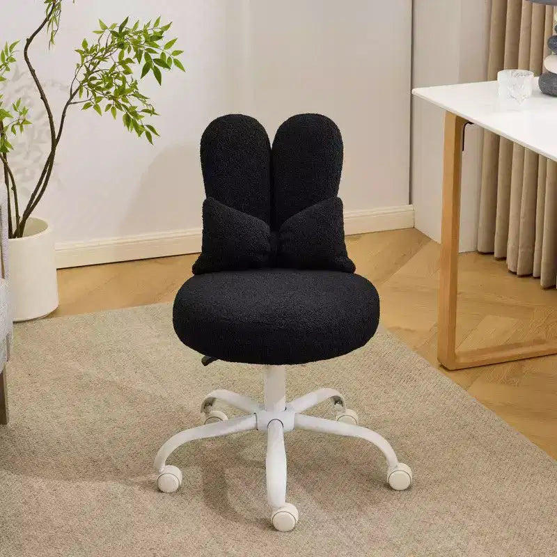 Sedia girevole da ufficio con orecchie da coniglio in tessuto Teddy con fiocco regolabile