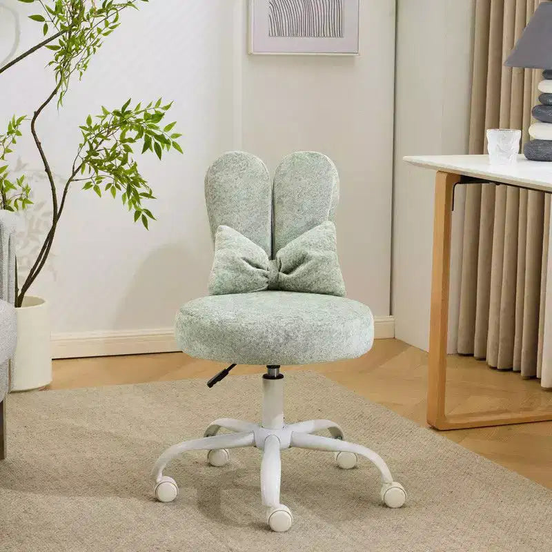 Sedia girevole da ufficio con orecchie da coniglio in tessuto Teddy con fiocco regolabile
