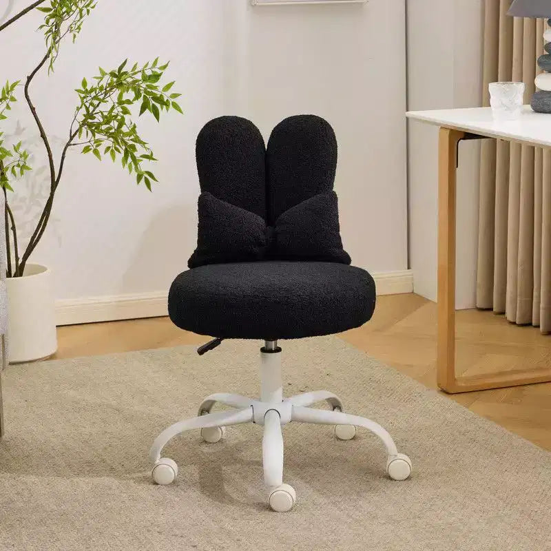 Sedia girevole da ufficio con orecchie da coniglio in tessuto Teddy con fiocco regolabile