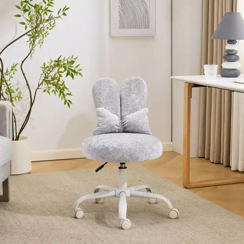 Sedia girevole da ufficio con orecchie da coniglio in tessuto Teddy con fiocco regolabile