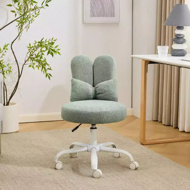 Sedia girevole da ufficio con orecchie da coniglio in tessuto Teddy con fiocco regolabile