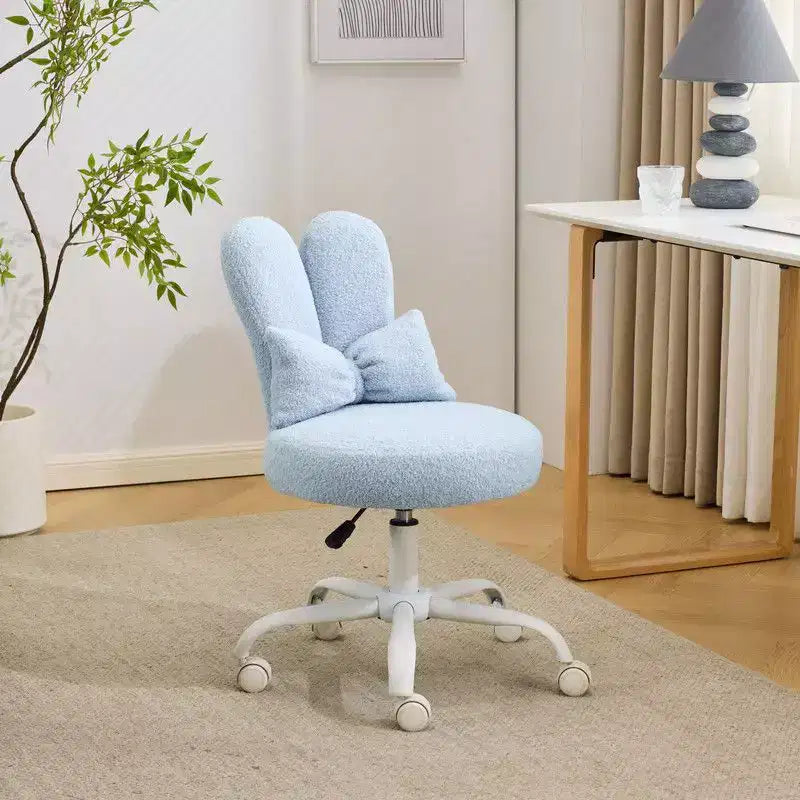 Sedia girevole da ufficio con orecchie da coniglio in tessuto Teddy con fiocco regolabile