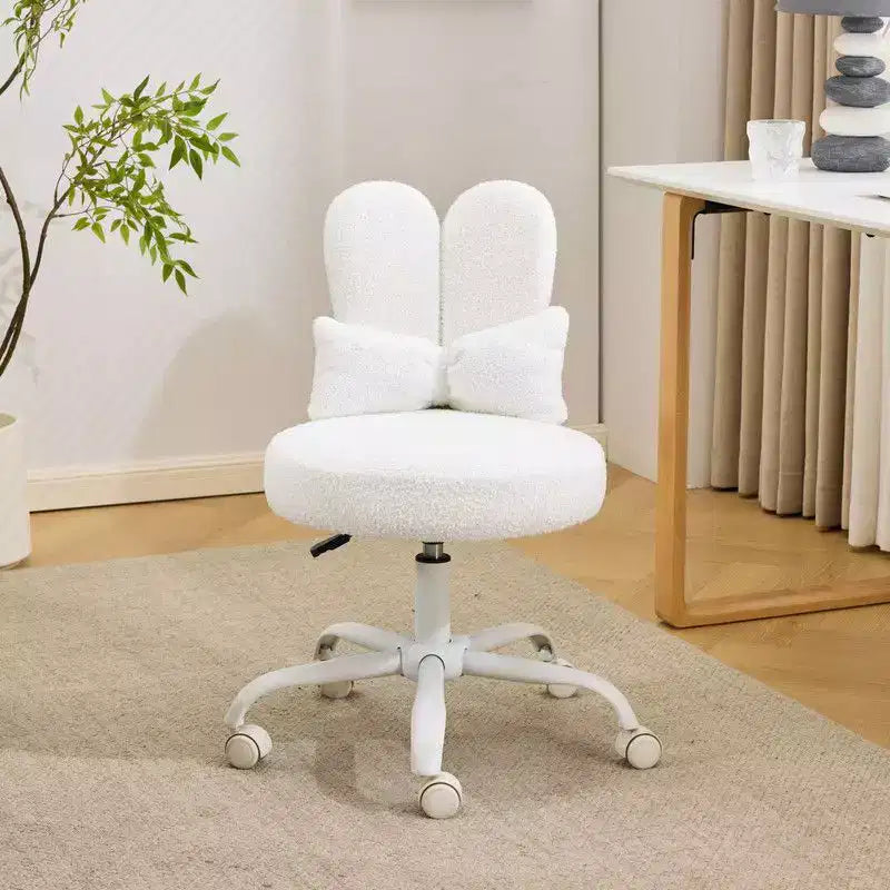 Sedia girevole da ufficio con orecchie da coniglio in tessuto Teddy con fiocco regolabile