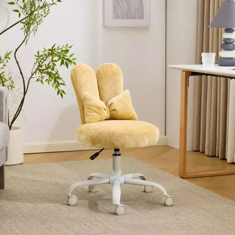 Sedia girevole da ufficio con orecchie da coniglio in tessuto Teddy con fiocco regolabile