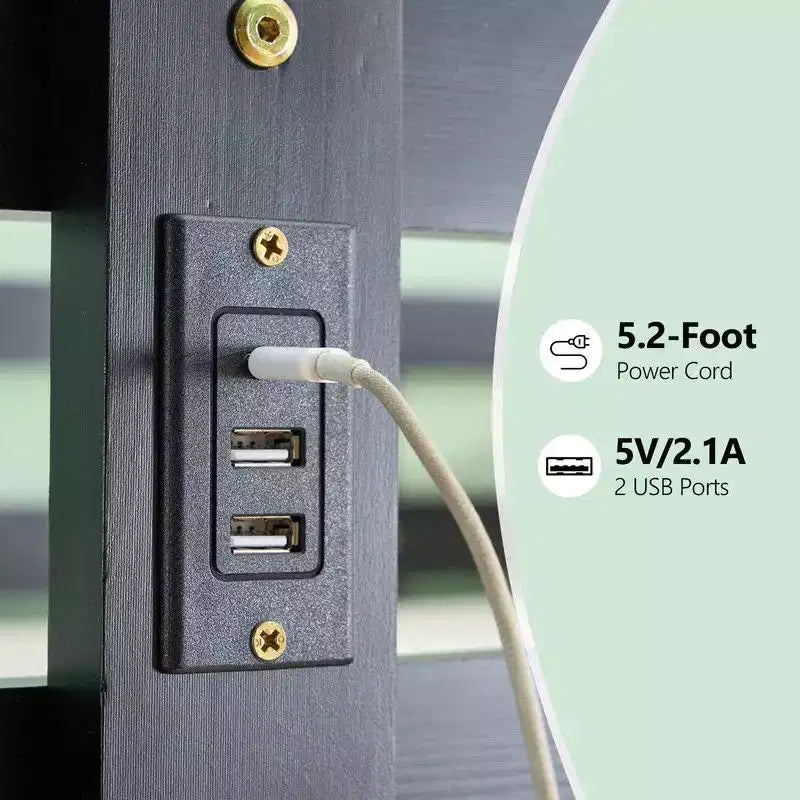 Letto a castello singolo in legno massello nero con stazione di ricarica, LED RGB, 2 cassetti, ringhiera di sicurezza e scale, convertibile in 2 letti separati