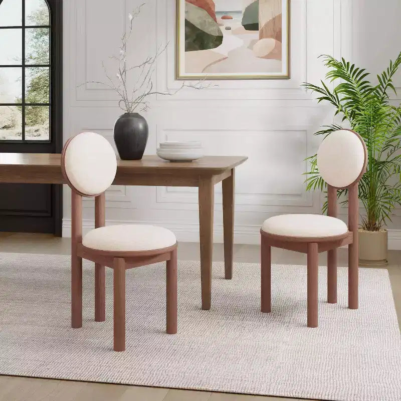 Sedie da pranzo Eliza contemporanee imbottite in legno di gomma senza braccioli noce/beige