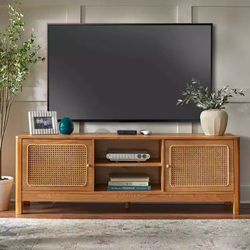Mobile TV rettangolare Sheldon Natural Cane, per TV fino a 70", naturale