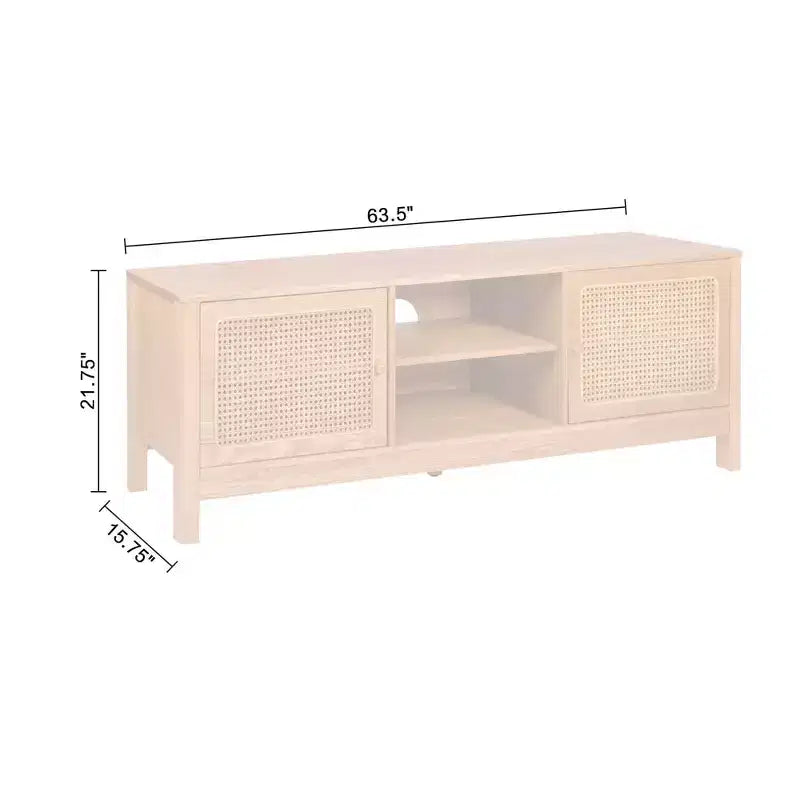 Mobile TV rettangolare Sheldon Natural Cane, per TV fino a 70", naturale