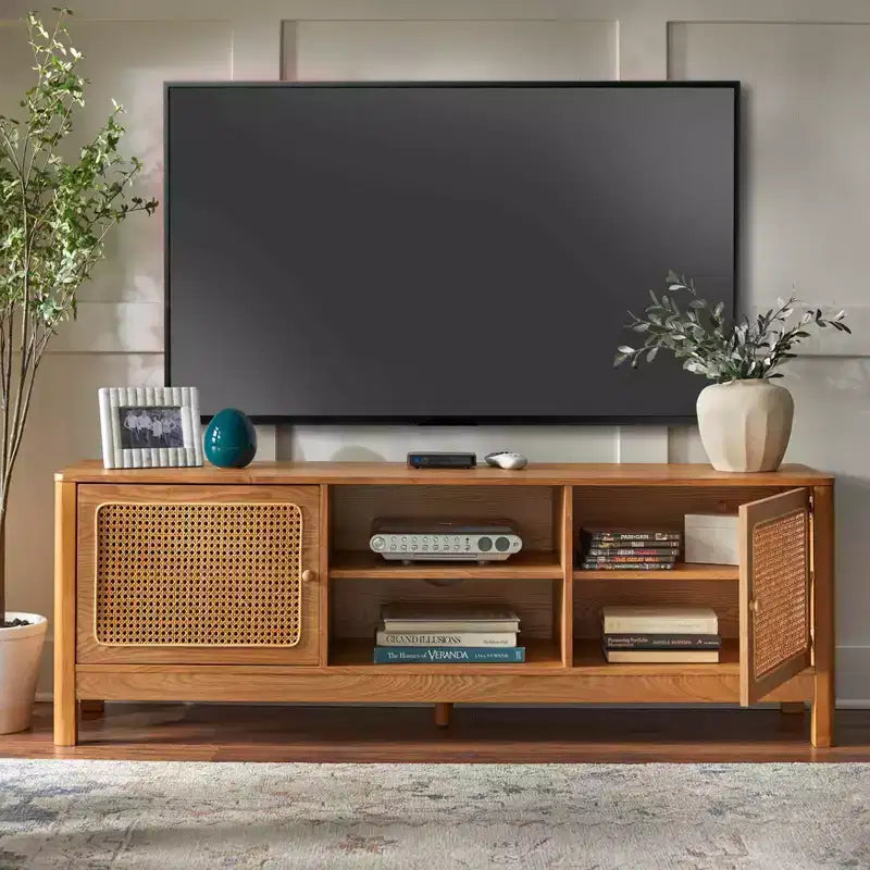 Mobile TV rettangolare Sheldon Natural Cane, per TV fino a 70", naturale