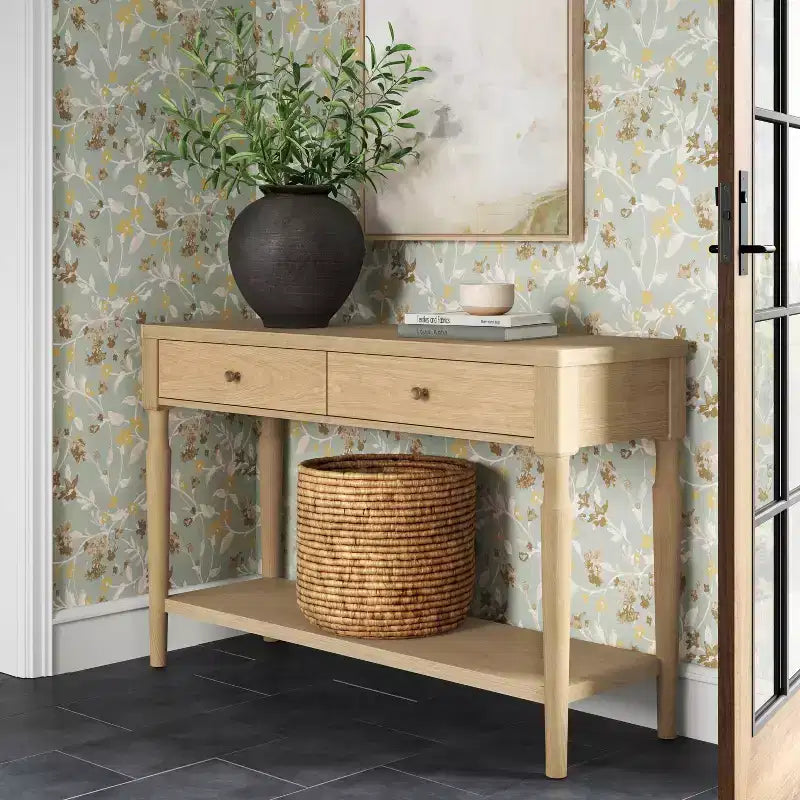 Consolle in Legno Tornito con Due Cassetti, Naturale - Threshold™